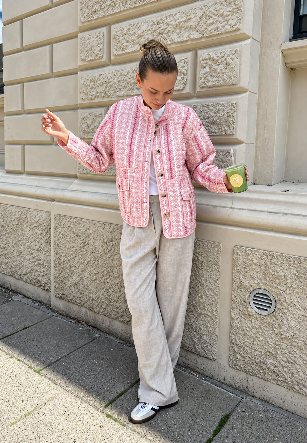 Chaqueta acolchada mujer motivos florales y rayas botones - Alvina