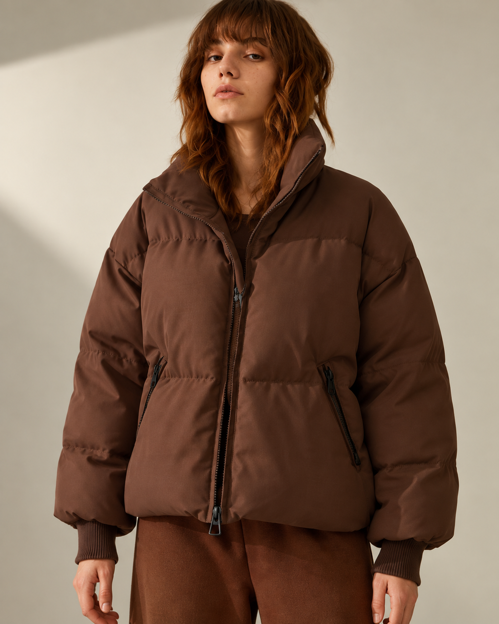 Chaqueta acolchada mujer oversize cuello alto cremallera - Anouk