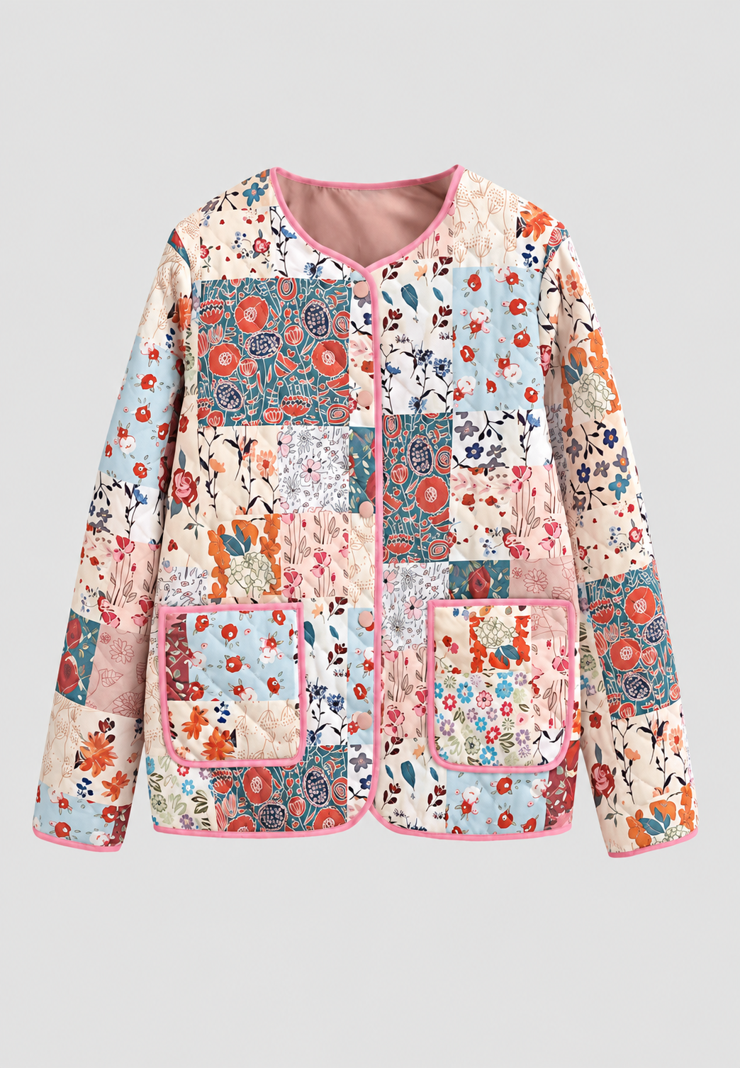 Chaqueta acolchada mujer patchwork floral ribetes rosas - Sindella