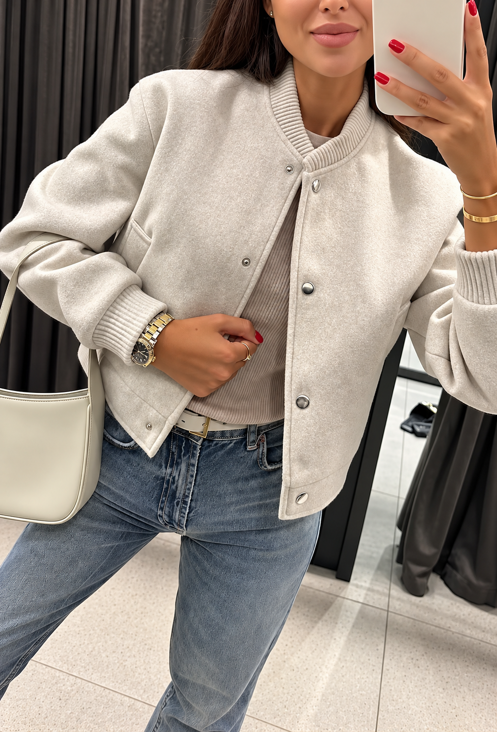 Chaqueta bomber mujer punto botones a presión - Calista