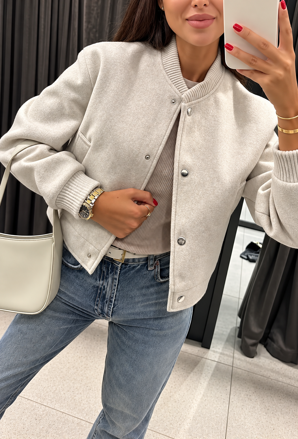 Chaqueta bomber mujer punto botones a presión - Calista
