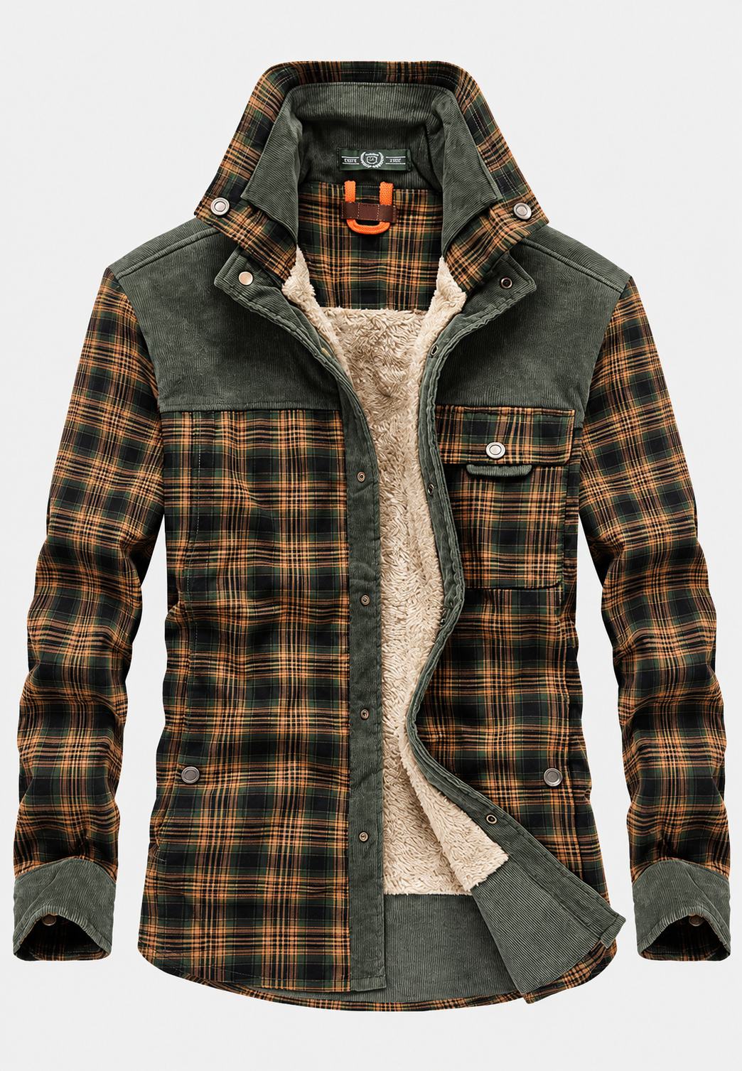 Chaqueta camisera hombre cuadros forro borreguito cuello alto - Valther