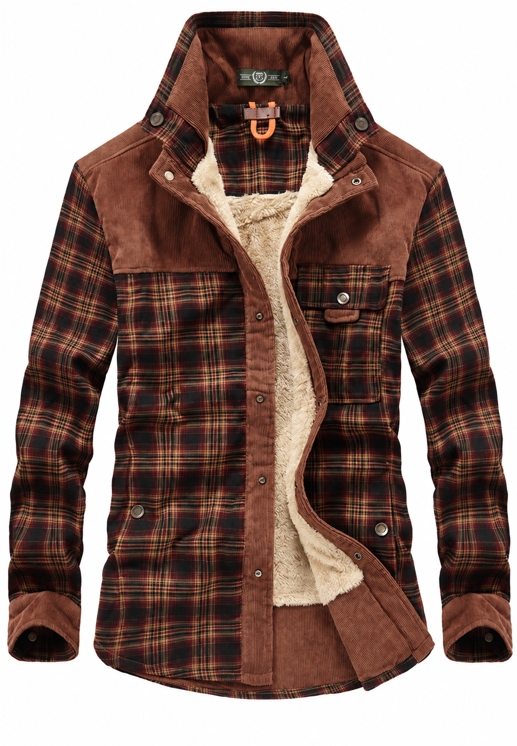 Chaqueta camisera hombre cuadros forro borreguito cuello alto - Valther