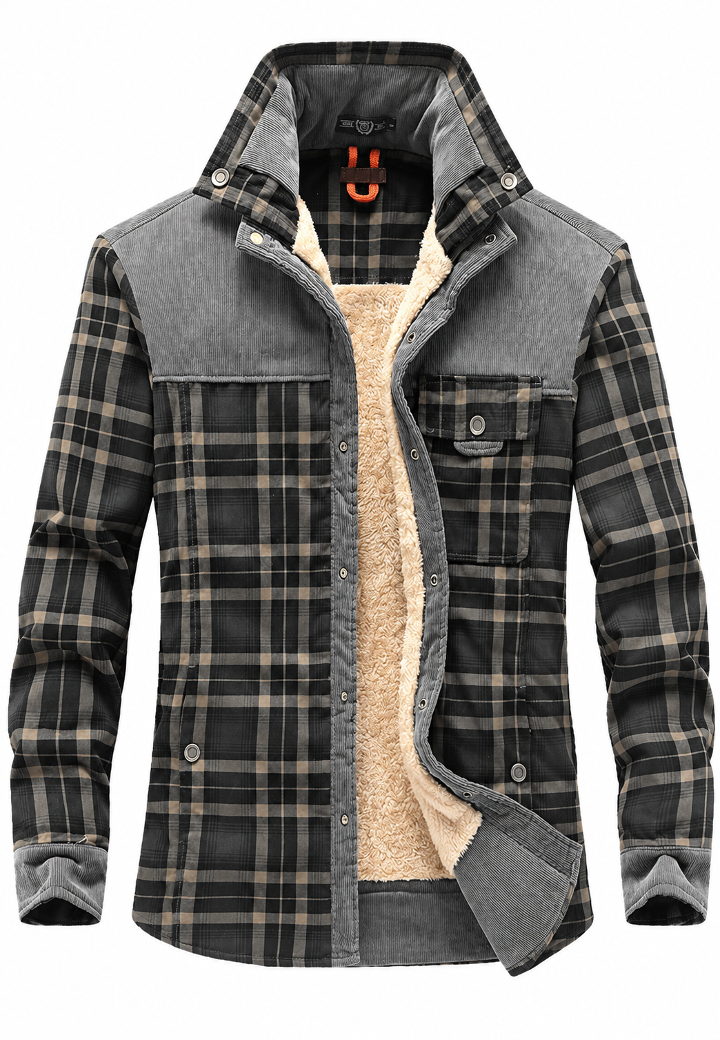 Chaqueta camisera hombre cuadros forro borreguito cuello alto - Valther