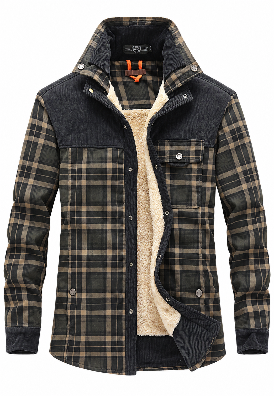 Chaqueta camisera hombre cuadros forro borreguito cuello alto - Valther