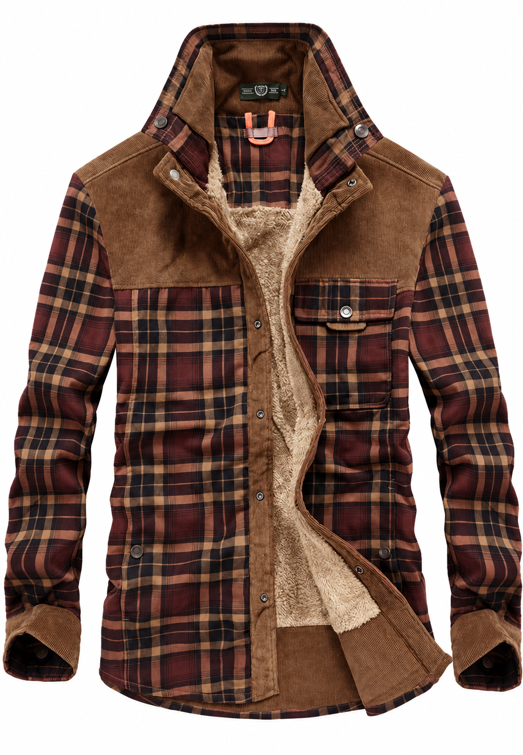 Chaqueta camisera hombre cuadros forro borreguito cuello alto - Valther