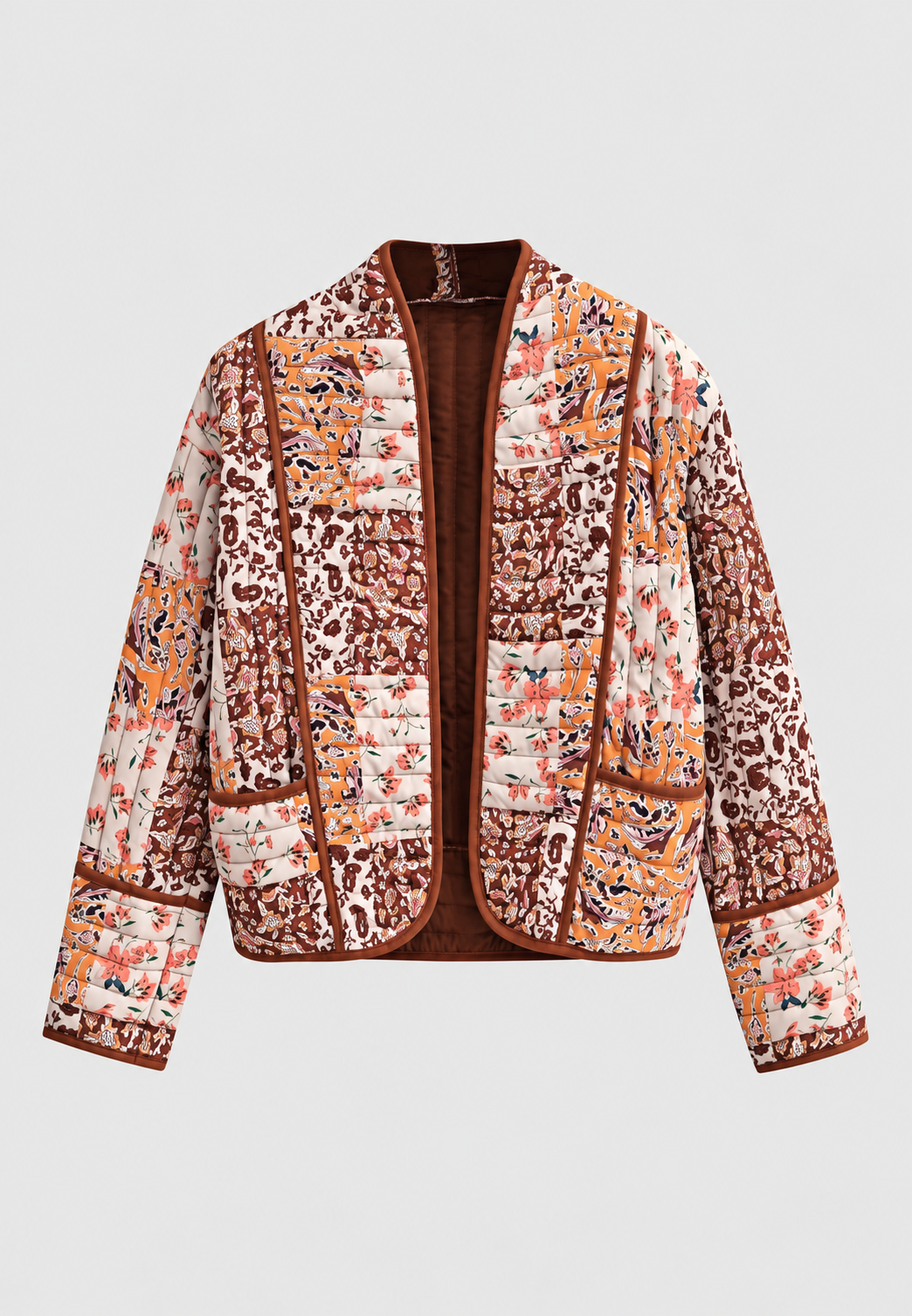Chaqueta corta acolchada mujer flores patchwork ribetes - Brienne
