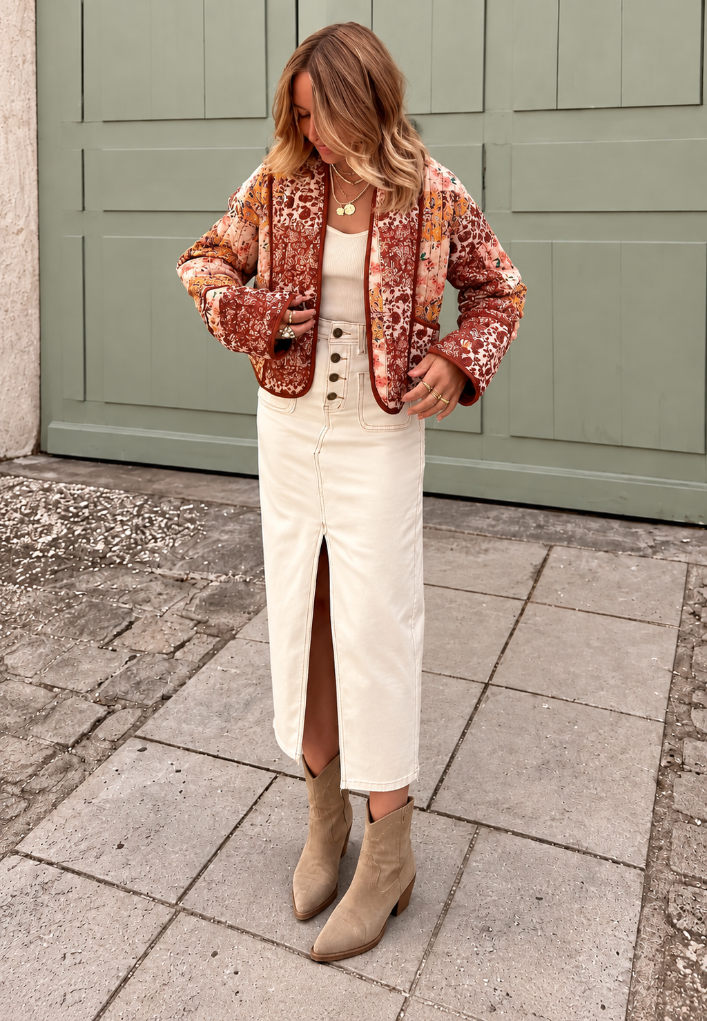 Chaqueta corta acolchada mujer flores patchwork ribetes - Brienne