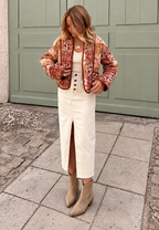Chaqueta corta acolchada mujer flores patchwork ribetes - Brienne
