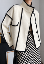 Chaqueta corta mujer cuello alto ribetes contraste - Ophélie