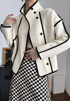 Chaqueta corta mujer cuello alto ribetes contraste - Ophélie