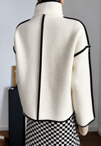 Chaqueta corta mujer cuello alto ribetes contraste - Ophélie