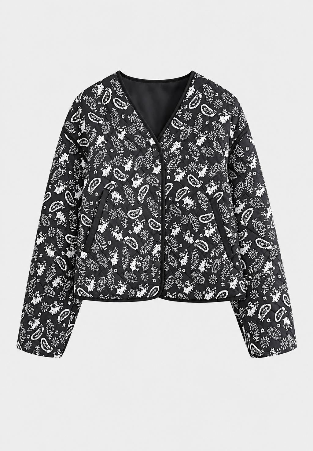 Chaqueta corta mujer paisley acolchado rombos ribetes contraste - Ottavia