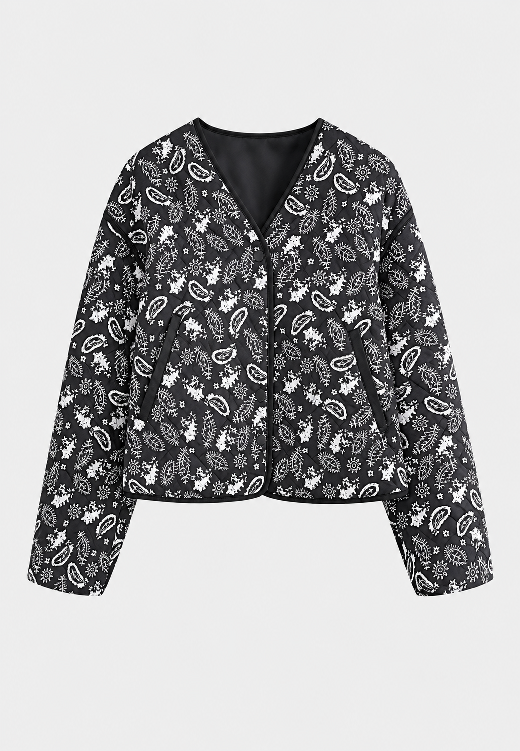 Chaqueta corta mujer paisley acolchado rombos ribetes contraste - Ottavia