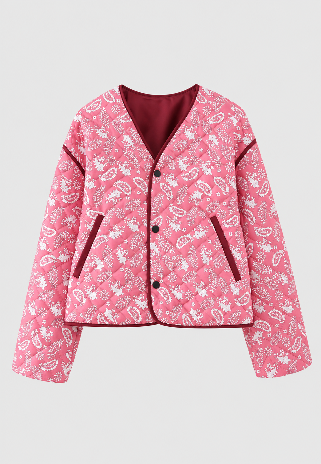 Chaqueta corta mujer paisley acolchado rombos ribetes contraste - Ottavia
