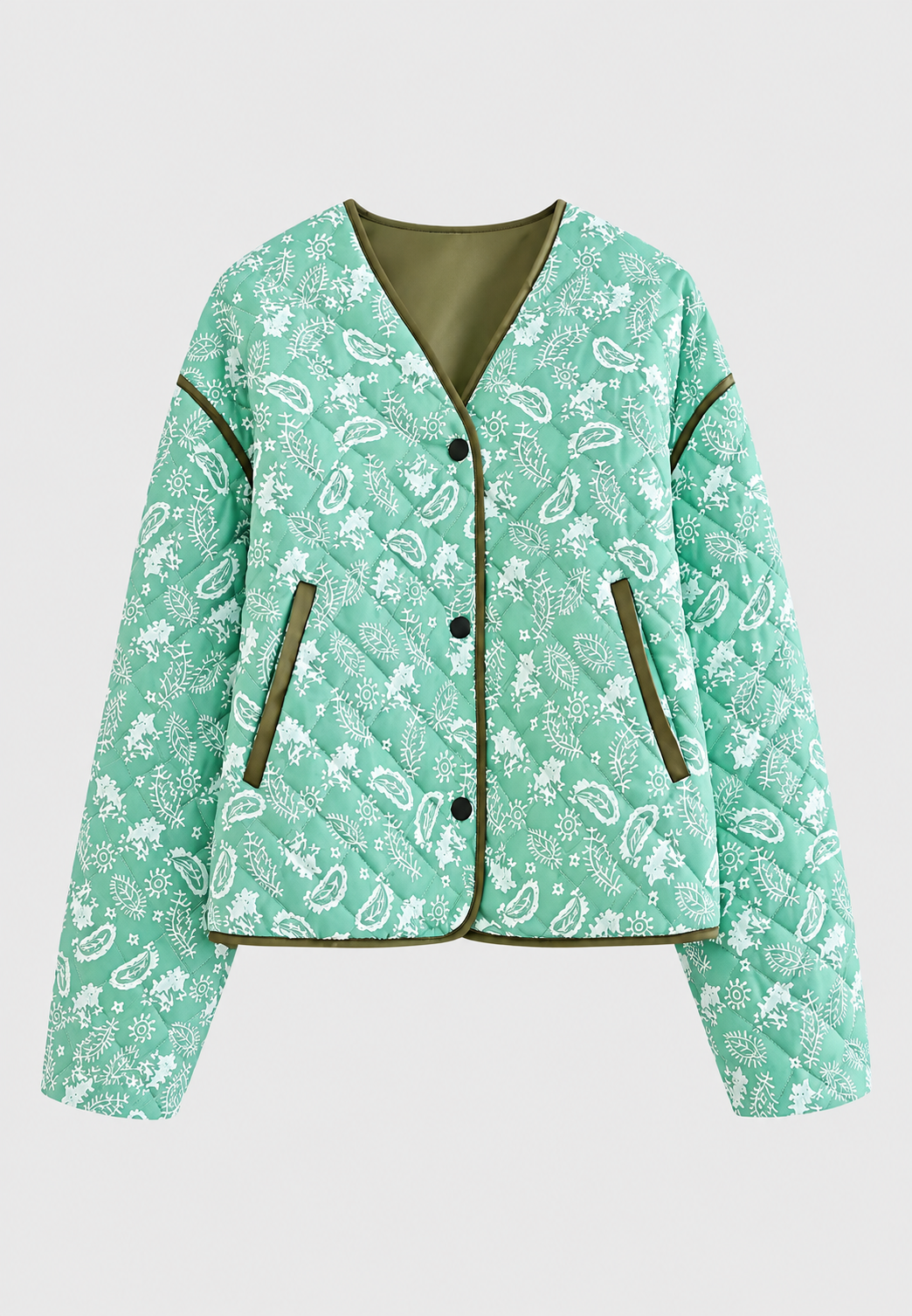 Chaqueta corta mujer paisley acolchado rombos ribetes contraste - Ottavia