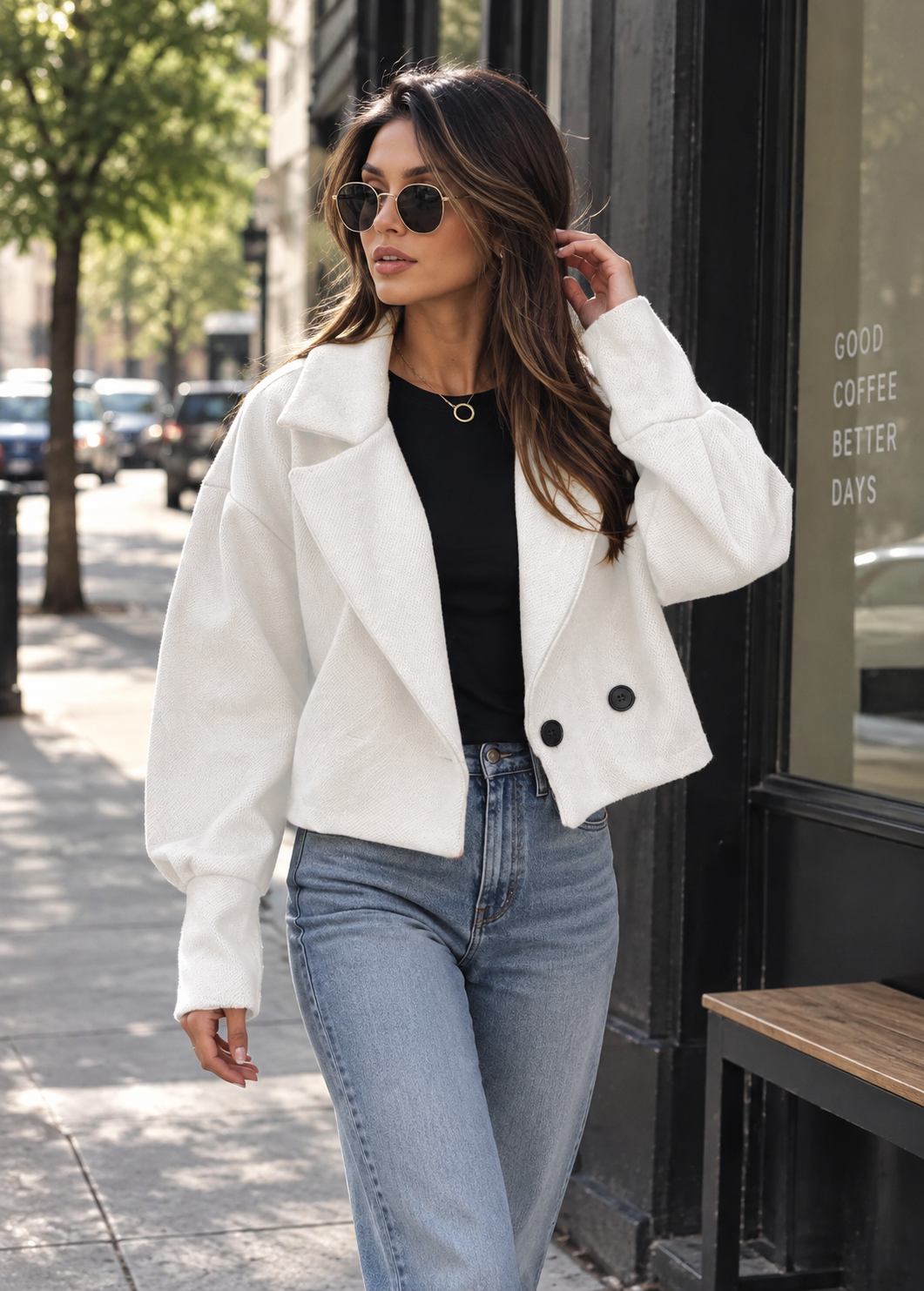 Chaqueta corta mujer solapas amplias corte oversize - Céliane