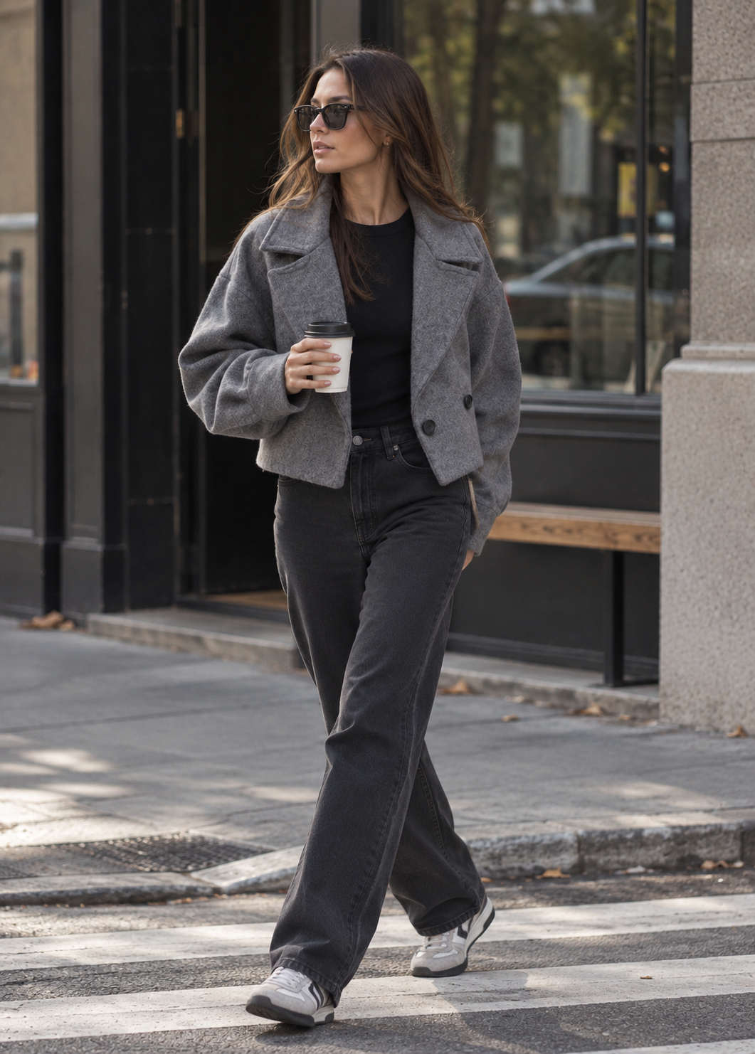 Chaqueta corta mujer solapas amplias corte oversize - Céliane