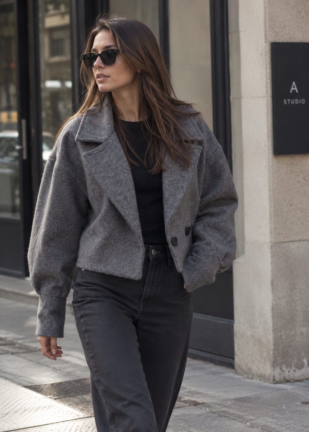 Chaqueta corta mujer solapas amplias corte oversize - Céliane