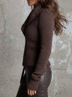 Chaqueta de punto mujer cremallera asimétrica cuello alto canalé - Eliska