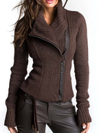 Chaqueta de punto mujer cremallera asimétrica cuello alto canalé - Eliska