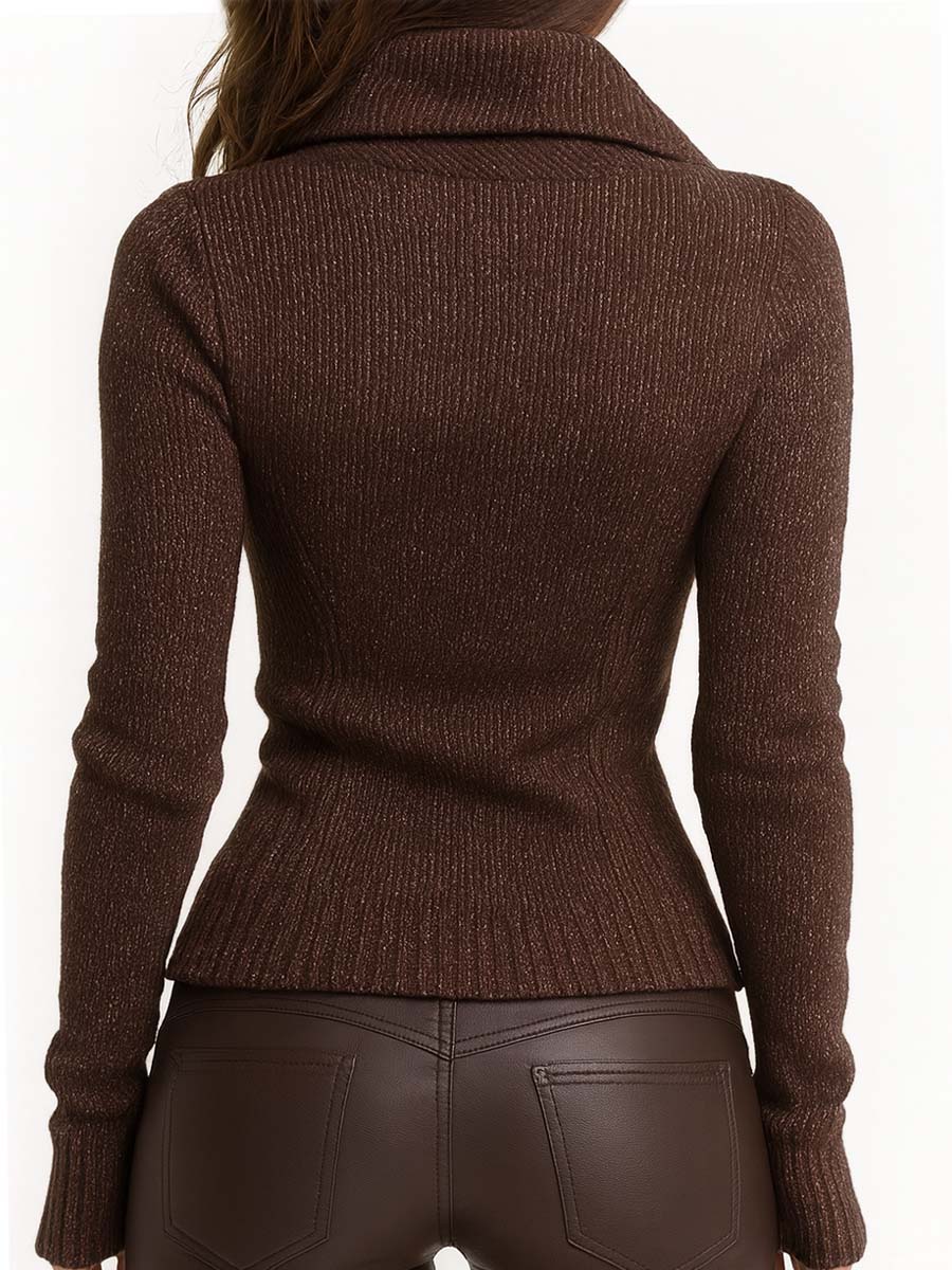 Chaqueta de punto mujer cremallera asimétrica cuello alto canalé - Eliska
