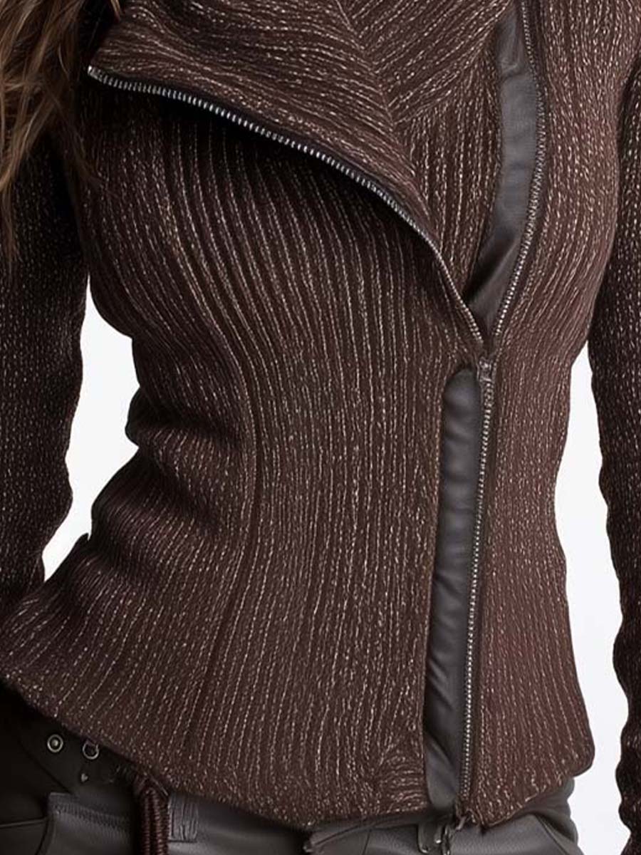 Chaqueta de punto mujer cremallera asimétrica cuello alto canalé - Eliska