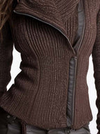 Chaqueta de punto mujer cremallera asimétrica cuello alto canalé - Eliska
