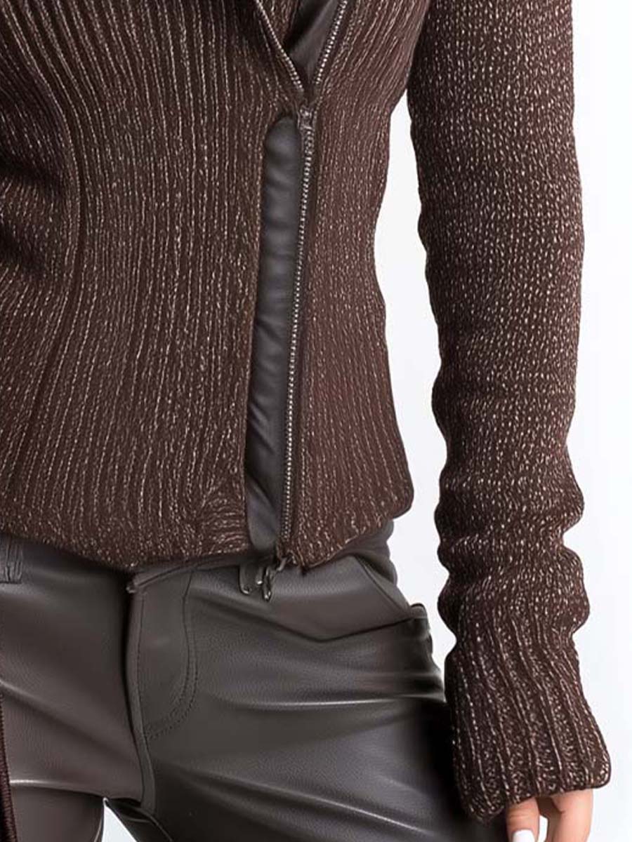 Chaqueta de punto mujer cremallera asimétrica cuello alto canalé - Eliska