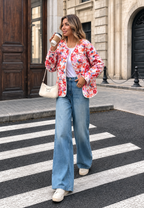 Chaqueta floral mujer acolchada bolsillos frontales ribetes - Renate