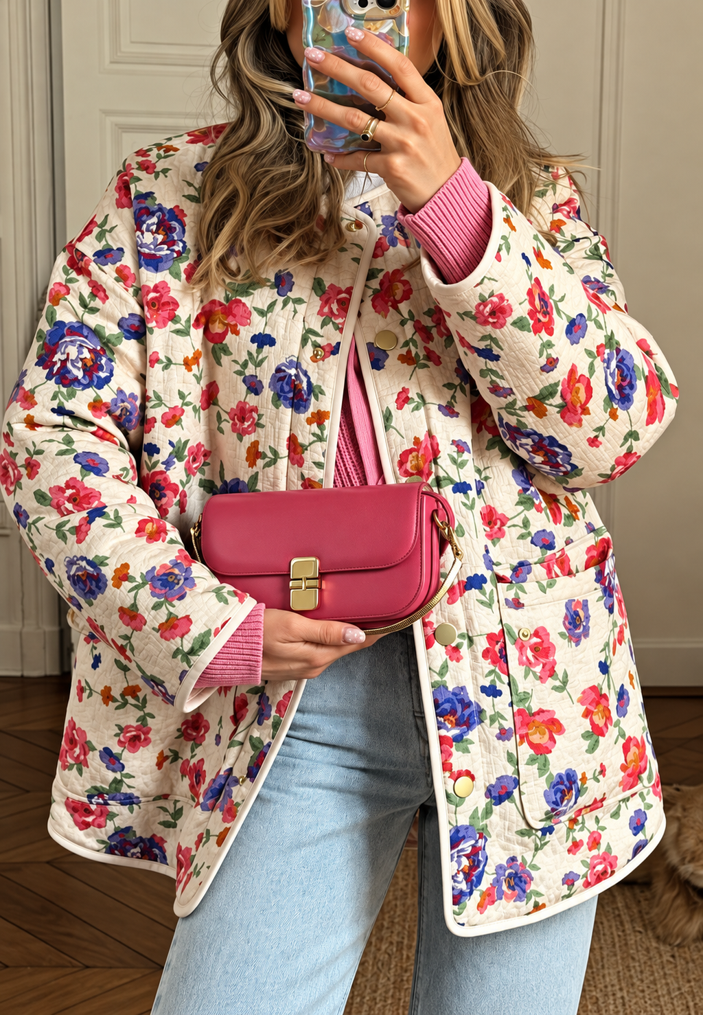 Chaqueta floral mujer acolchado rombos botones delanteros - Elizabeth