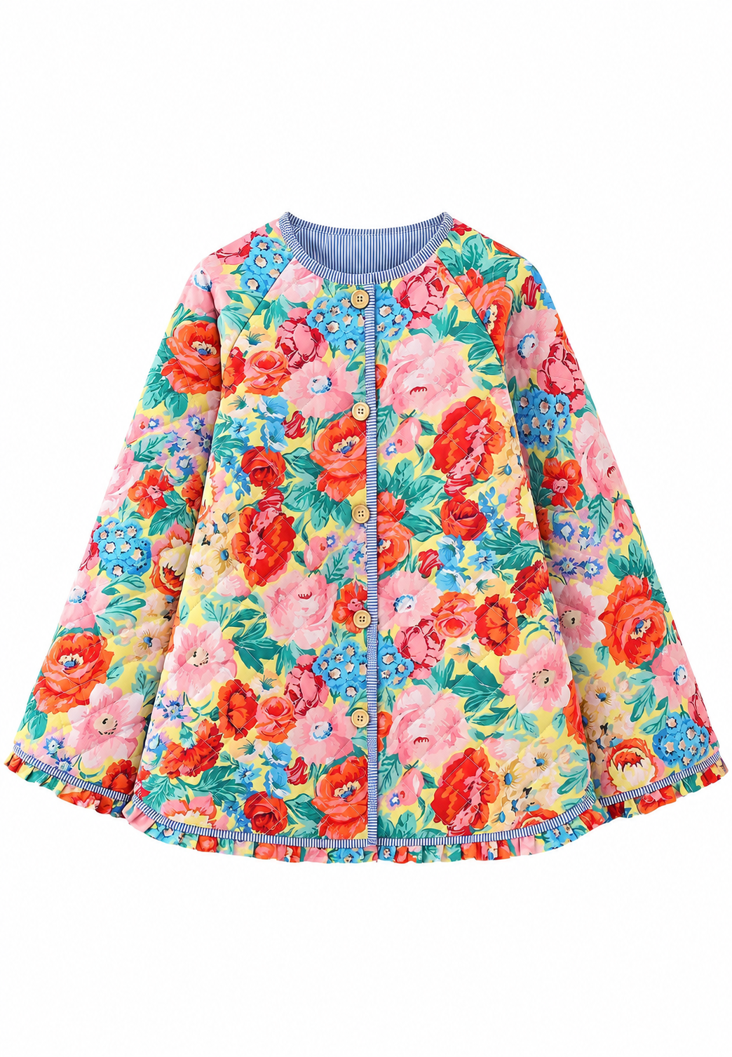 Chaqueta floral mujer corte evasé acolchado rombos volantes - Clotilde