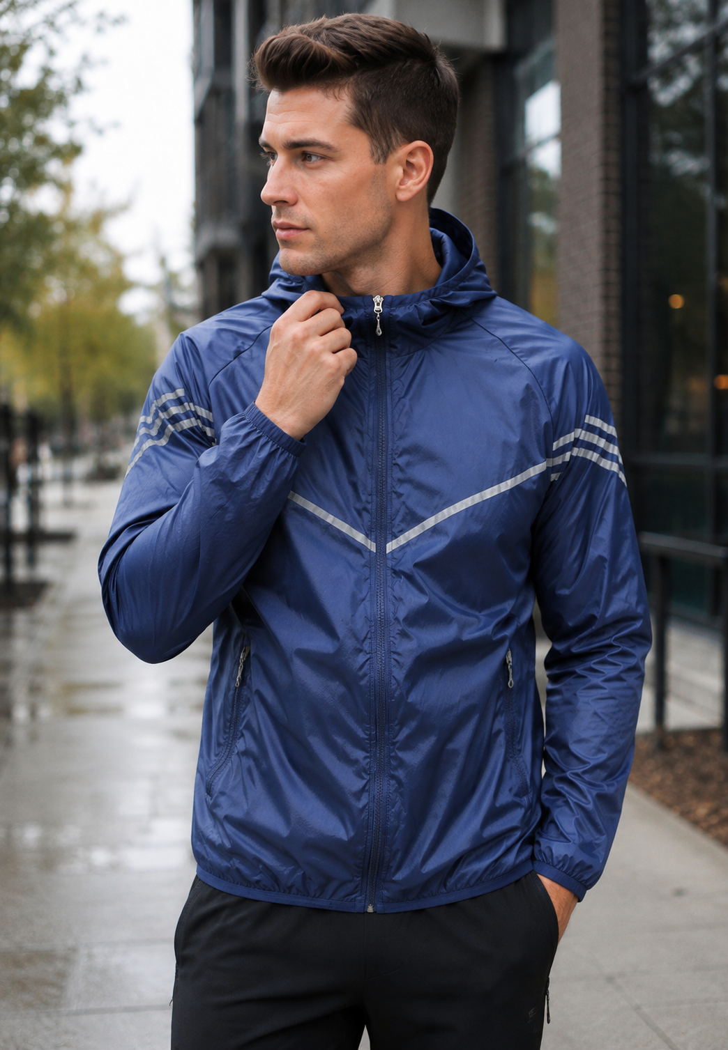 Chaqueta impermeable hombre capucha bolsillos cremallera - Thiago