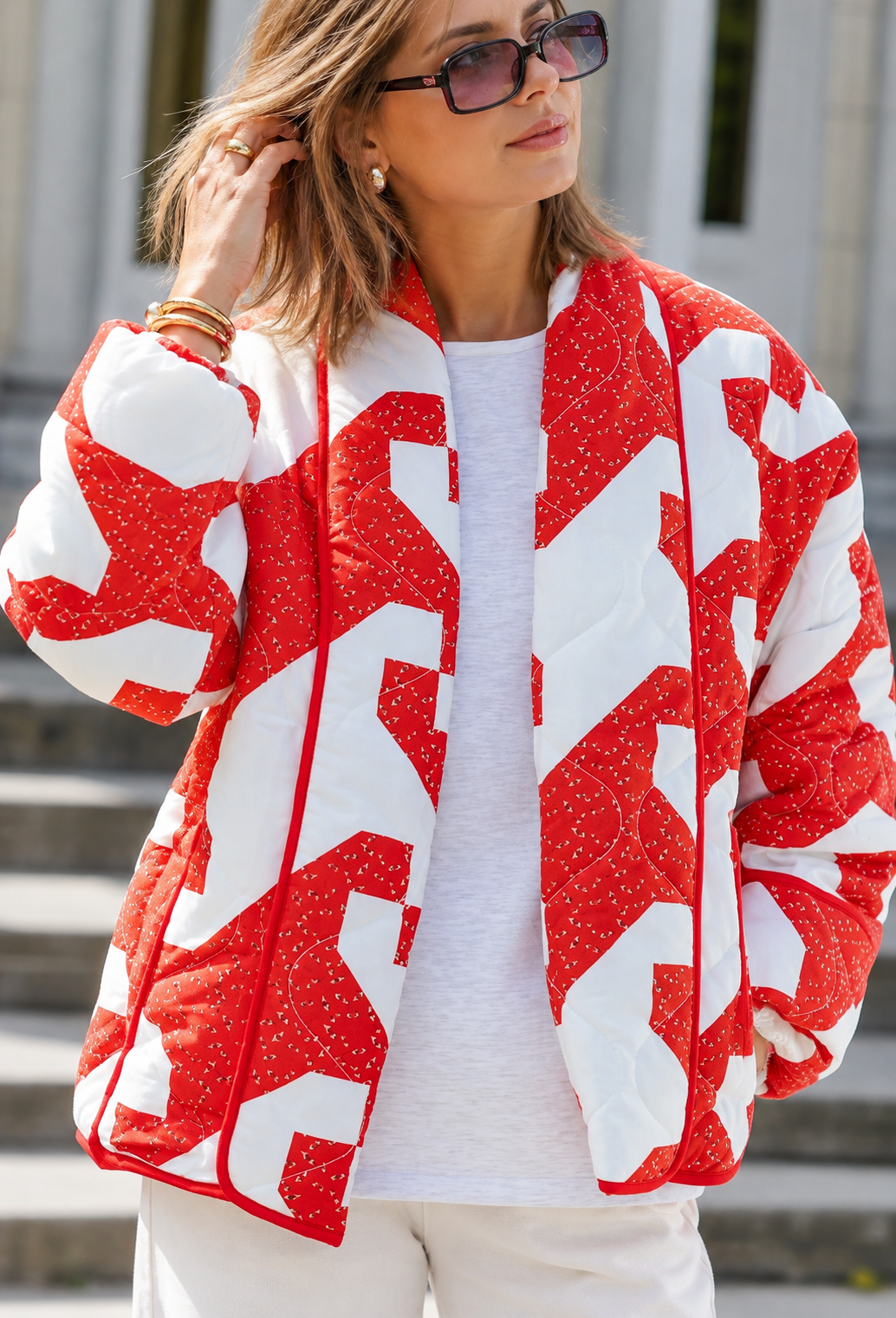 Chaqueta kimono mujer estampado abstracto geométrico acolchado - Madelon