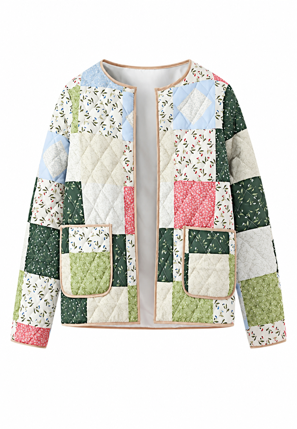 Chaqueta mujer acolchada cuadros florales estilo patchwork - Fabiola