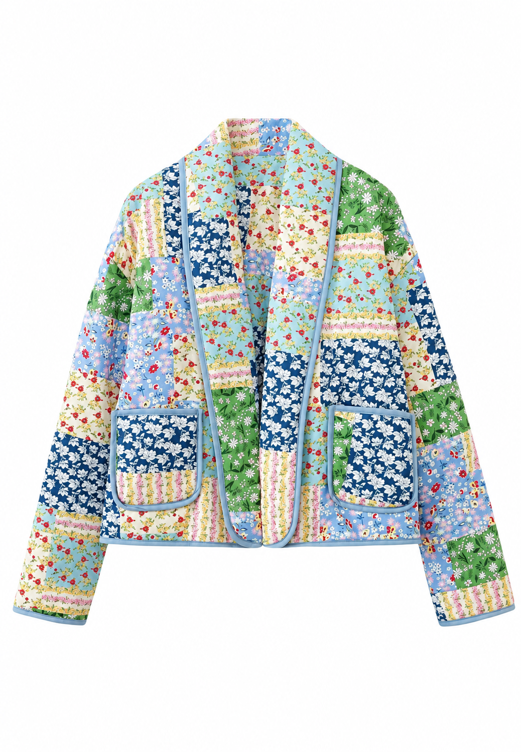 Chaqueta mujer acolchada cuadros florales patchwork solapas - Bettina