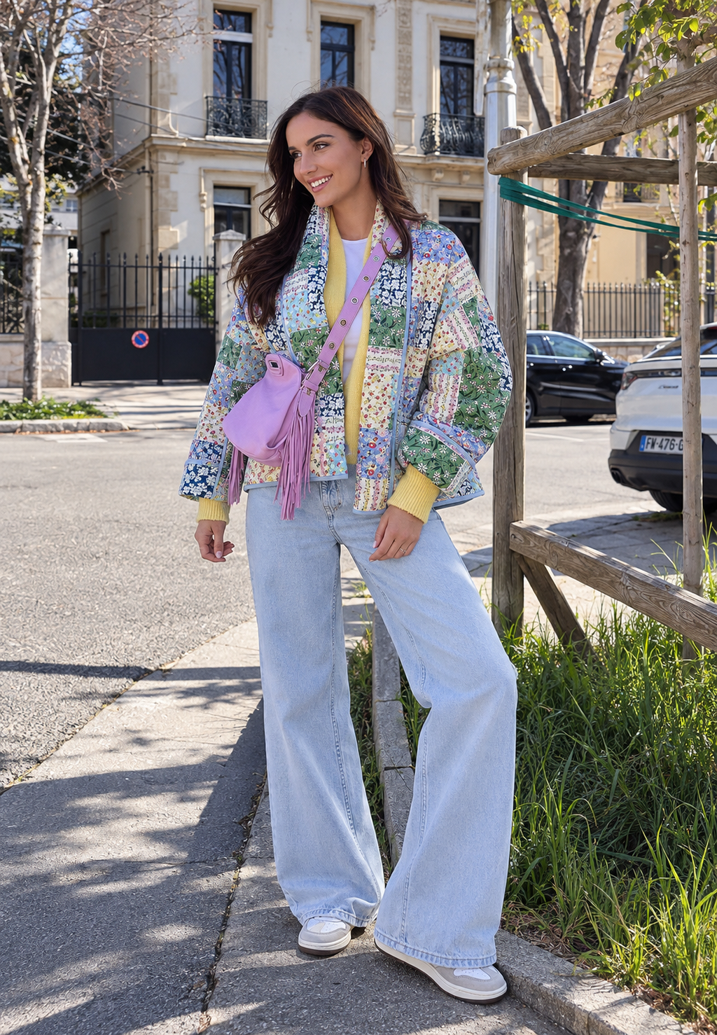 Chaqueta mujer acolchada cuadros florales patchwork solapas - Bettina