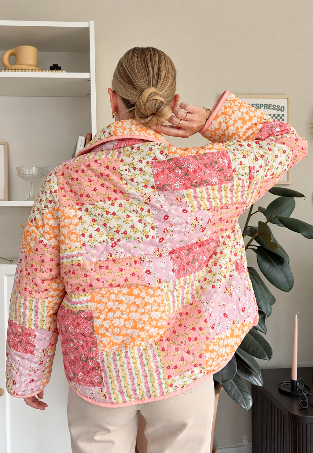 Chaqueta mujer acolchada flores pequeñas cuello solapa - Zinnia