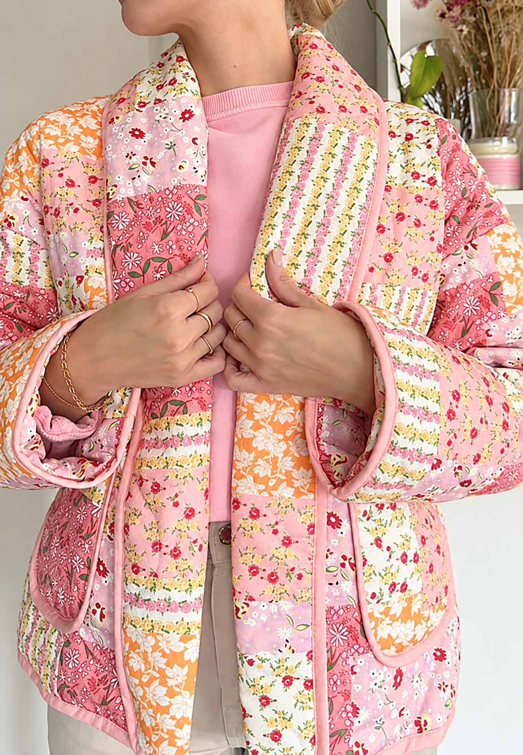 Chaqueta mujer acolchada flores pequeñas cuello solapa - Zinnia