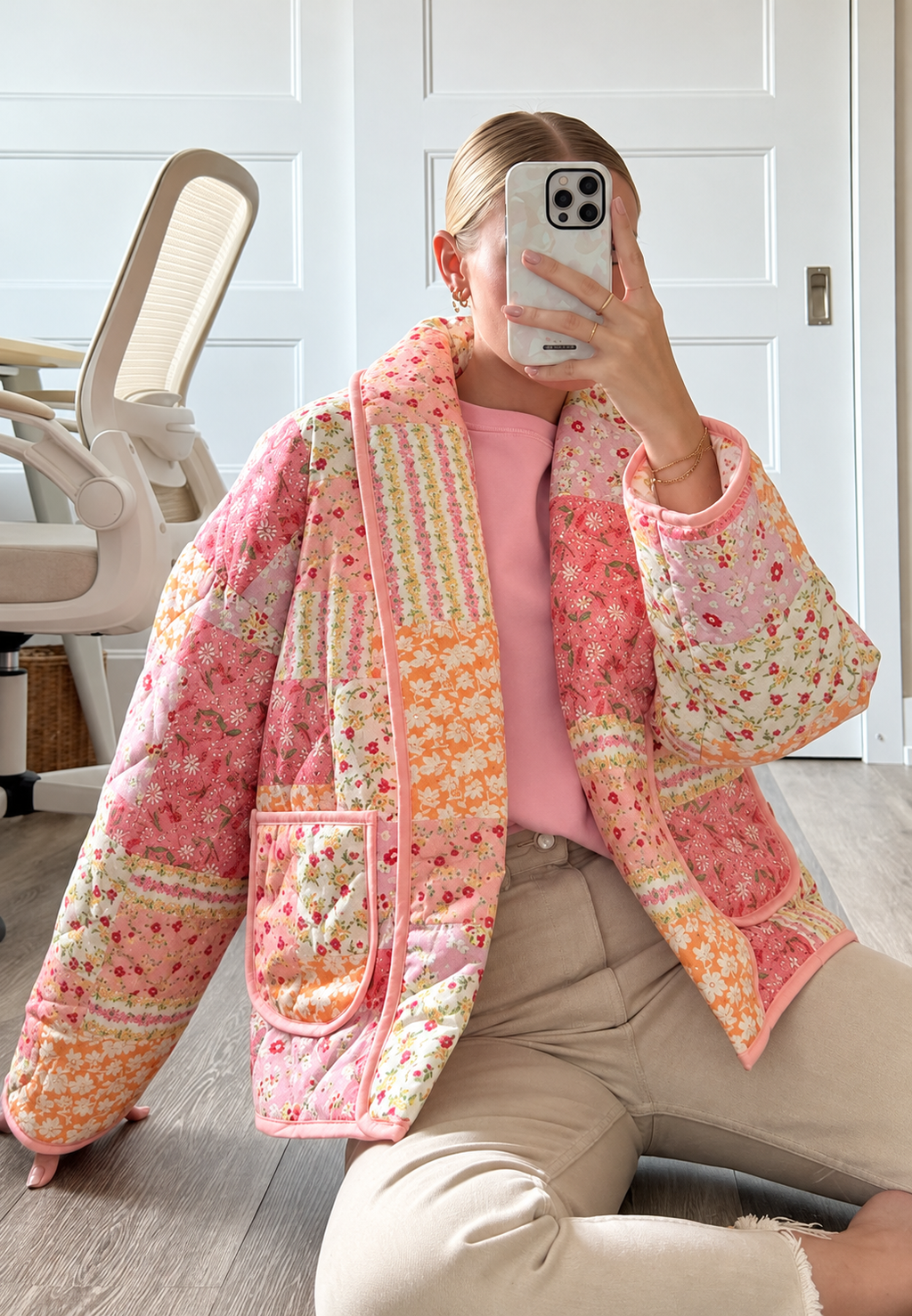 Chaqueta mujer acolchada flores pequeñas cuello solapa - Zinnia