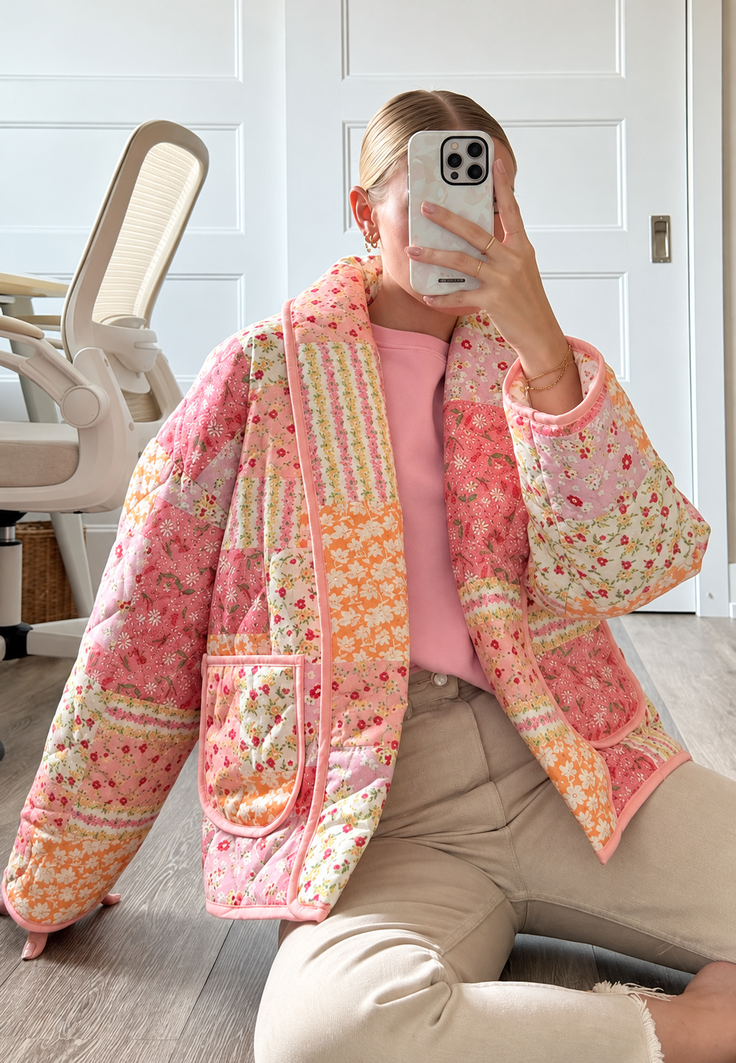 Chaqueta mujer acolchada flores pequeñas cuello solapa - Zinnia