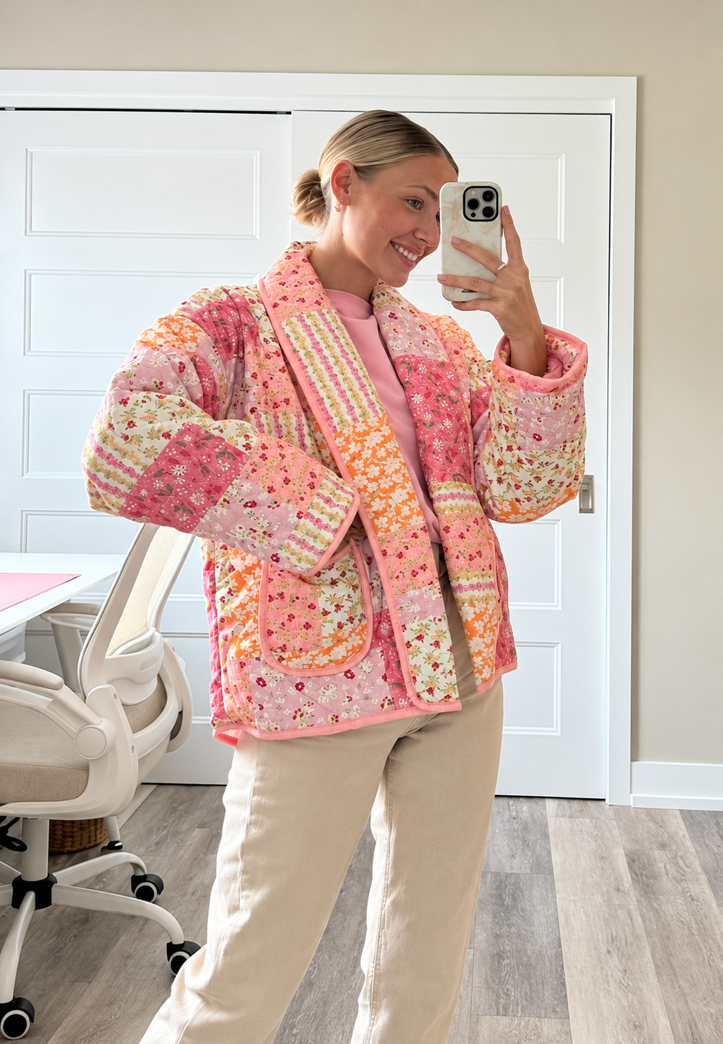 Chaqueta mujer acolchada flores pequeñas cuello solapa - Zinnia