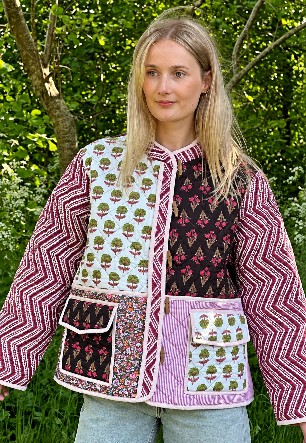 Chaqueta mujer acolchado floral mangas zigzag botones - Adriane