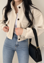 Chaqueta mujer corta cuello alto botones manga amplia - Aveline