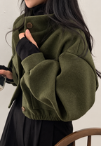 Chaqueta mujer corta cuello alto botones manga amplia - Aveline