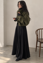 Chaqueta mujer corta cuello alto botones manga amplia - Aveline