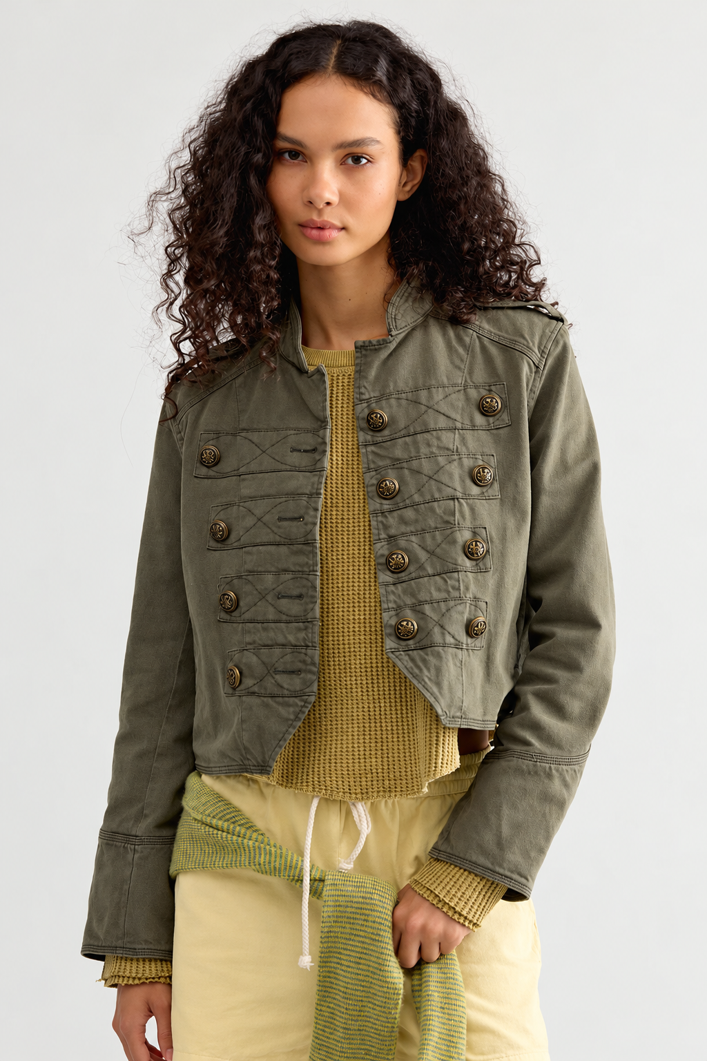 Chaqueta mujer corta cuello mao botones decorativos - Arlet