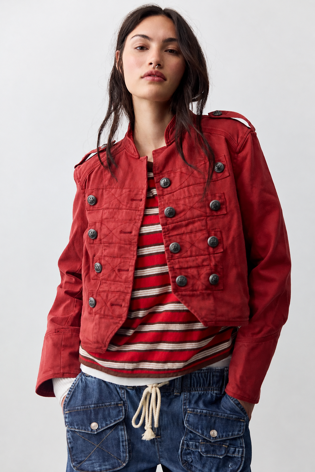 Chaqueta mujer corta cuello mao botones decorativos - Arlet
