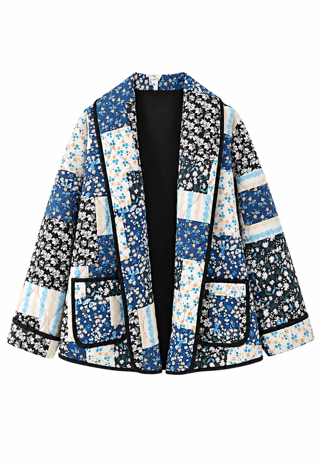 Chaqueta mujer cuadros florales acolchados solapa ancha - Irmela