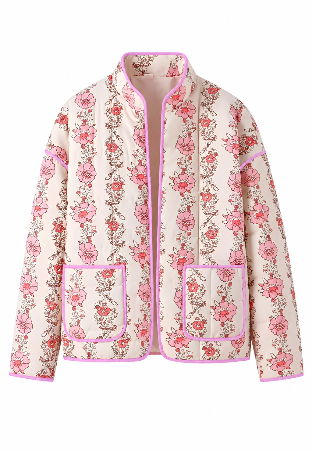 Chaqueta mujer cuello alto acolchado floral ribetes - Ludovica